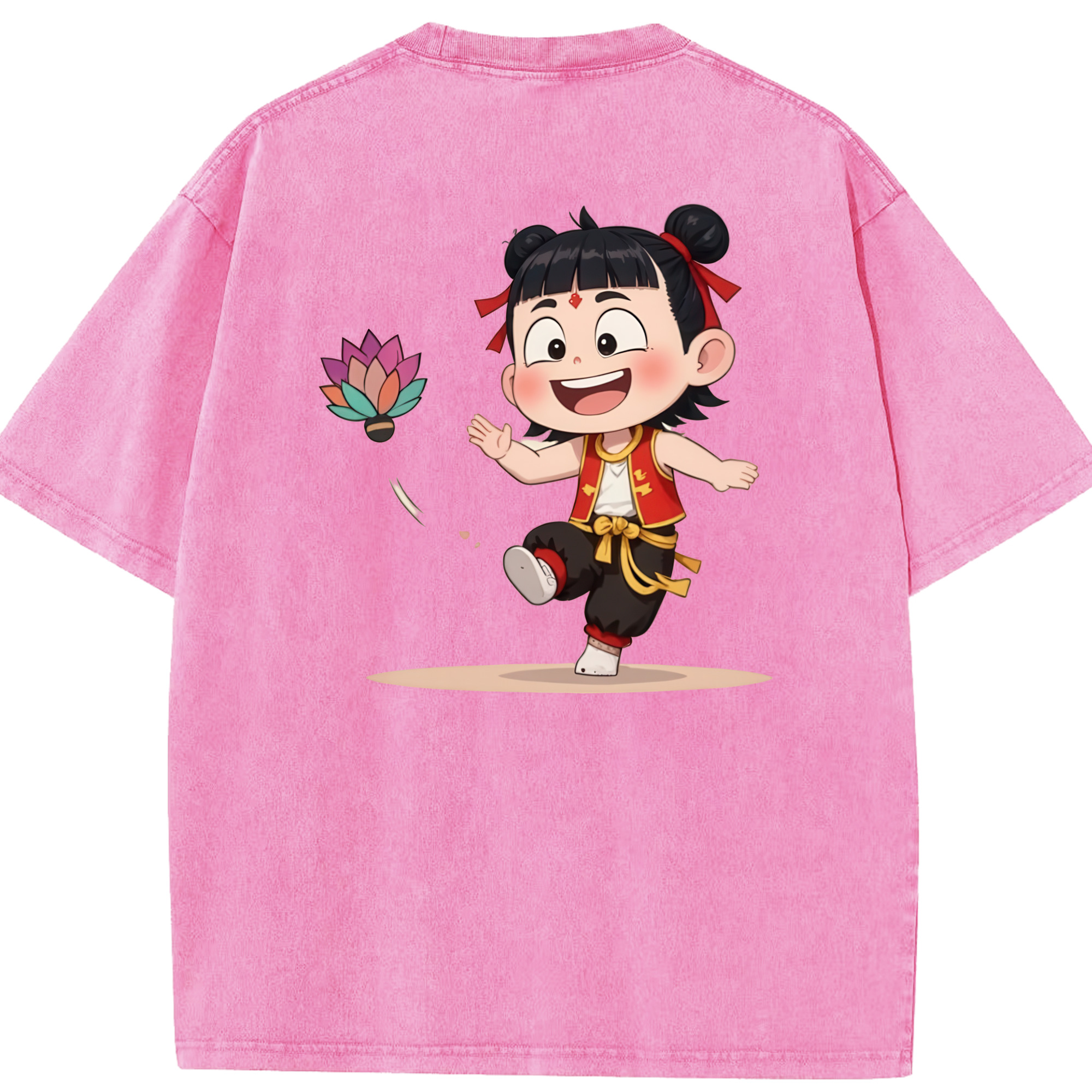 （画像用） Ne Zha 2 ナタ 魔童の大暴れ 綿100% ヴィンテージ風 半袖Tシャツ（背面プリント）